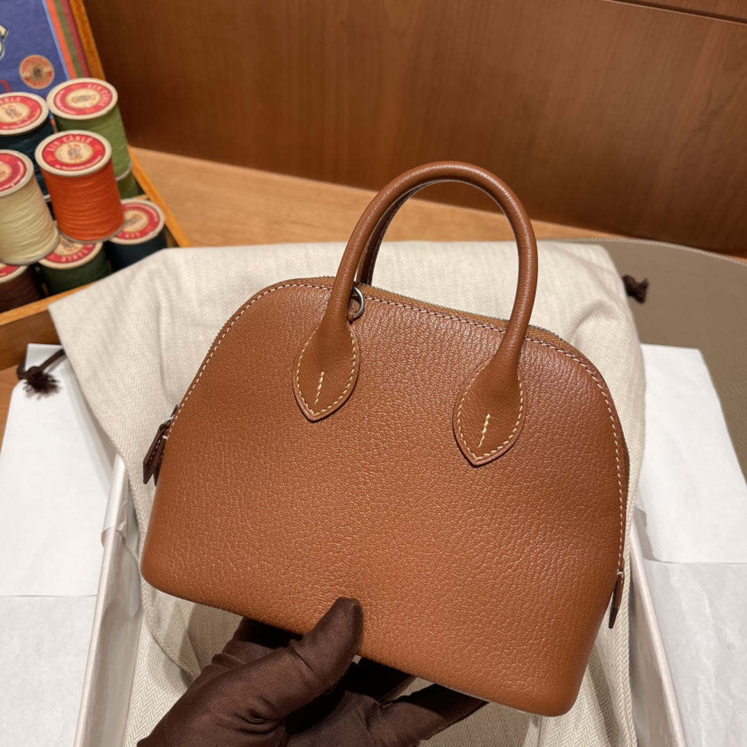 에르메스 미니 볼리드18 골드브라운 은장 염소가죽